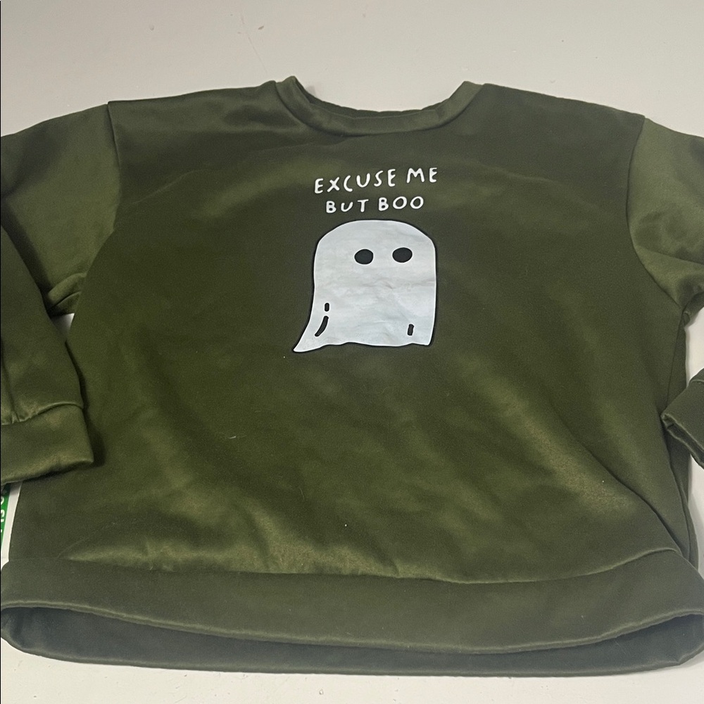 SHEIN Large Excuse me but Boo Ghost Long Sleeve Crewneck Graphic